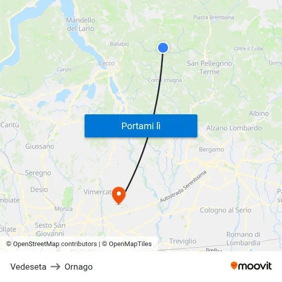 Vedeseta to Ornago map