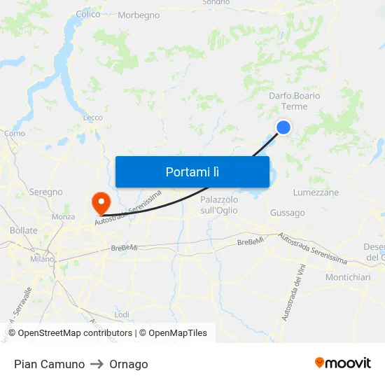 Pian Camuno to Ornago map