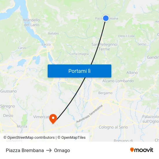 Piazza Brembana to Ornago map