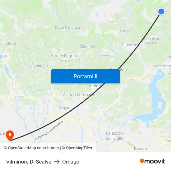 Vilminore Di Scalve to Ornago map