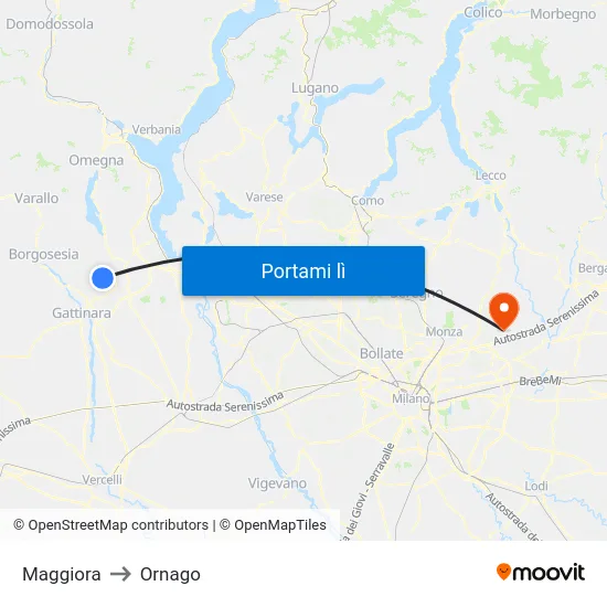 Maggiora to Ornago map
