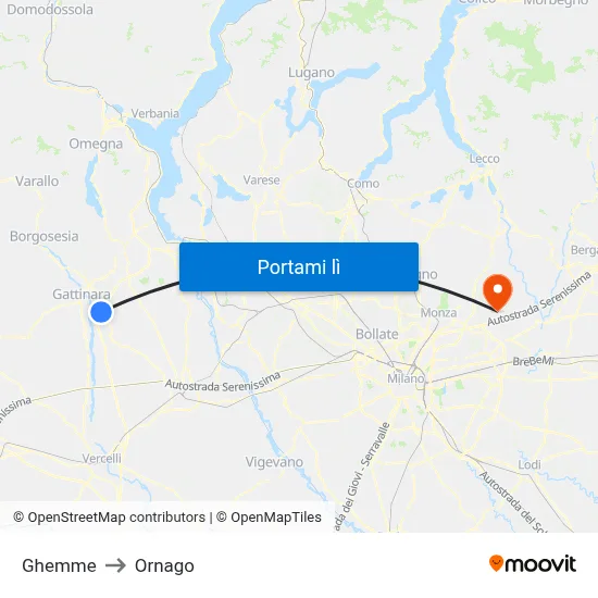 Ghemme to Ornago map