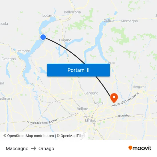 Maccagno to Ornago map