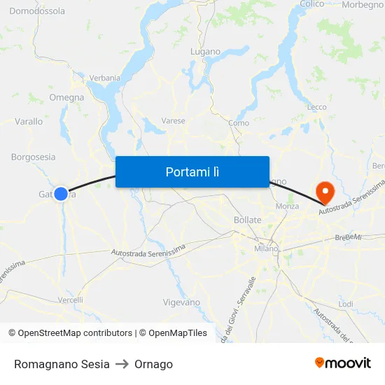 Romagnano Sesia to Ornago map