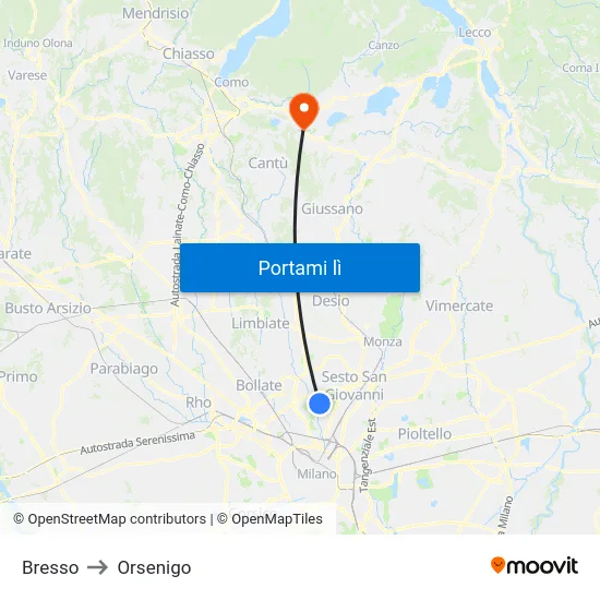 Bresso to Orsenigo map