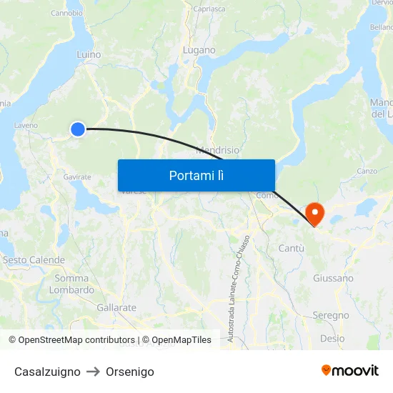 Casalzuigno to Orsenigo map