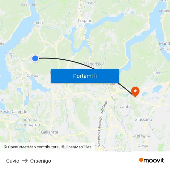 Cuvio to Orsenigo map