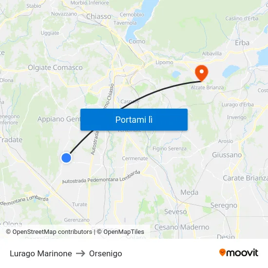 Lurago Marinone to Orsenigo map