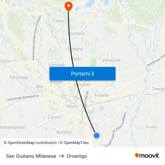 San Giuliano Milanese to Orsenigo map