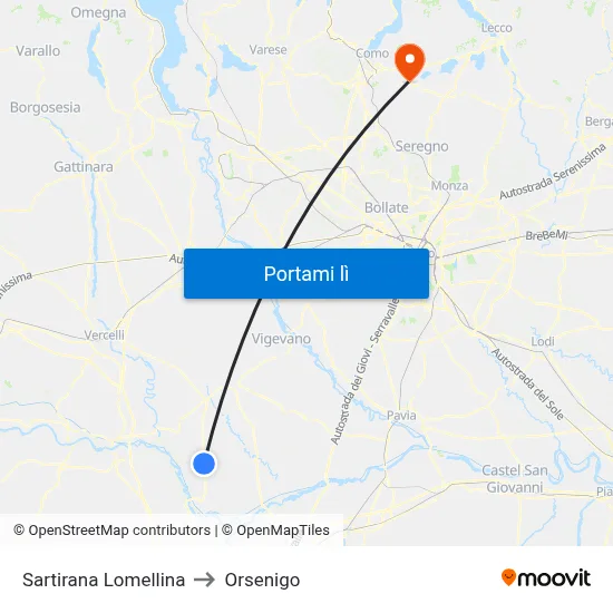 Sartirana Lomellina to Orsenigo map