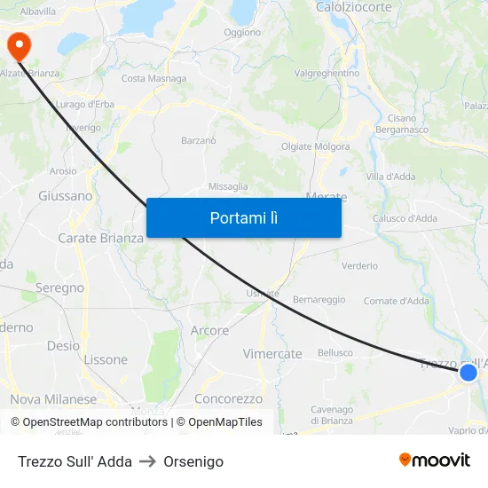 Trezzo Sull' Adda to Orsenigo map