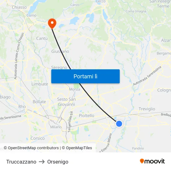 Truccazzano to Orsenigo map