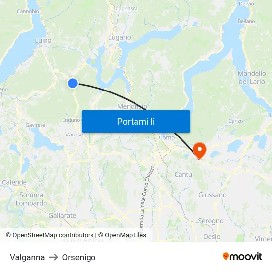 Valganna to Orsenigo map