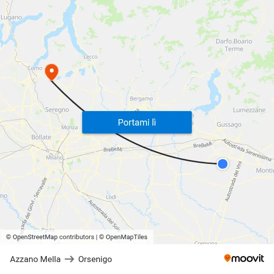 Azzano Mella to Orsenigo map