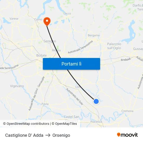 Castiglione D' Adda to Orsenigo map