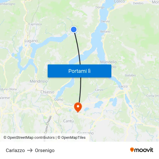 Carlazzo to Orsenigo map