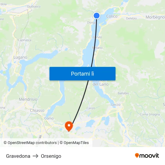 Gravedona to Orsenigo map