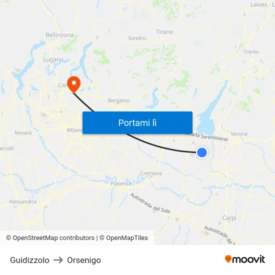 Guidizzolo to Orsenigo map