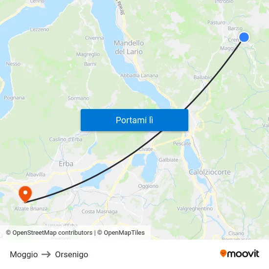 Moggio to Orsenigo map