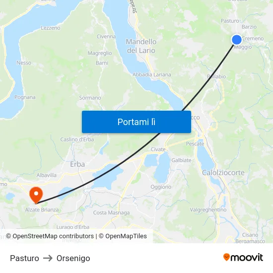 Pasturo to Orsenigo map
