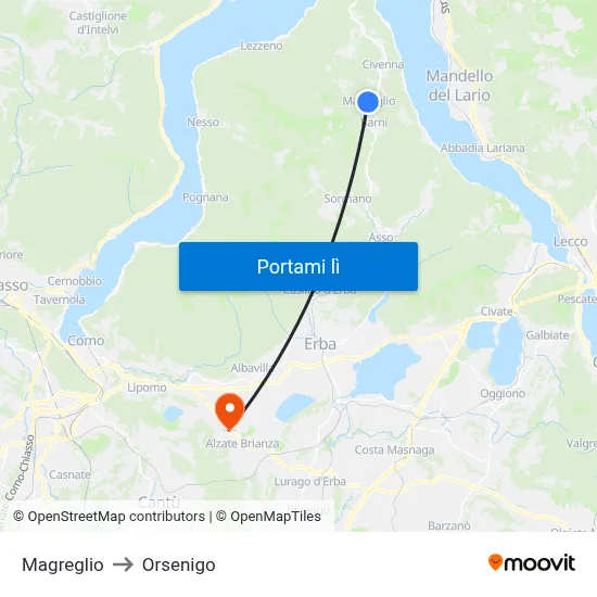 Magreglio to Orsenigo map