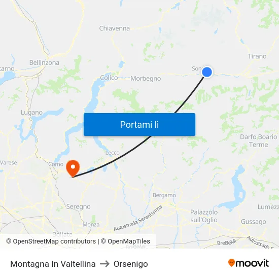 Montagna In Valtellina to Orsenigo map