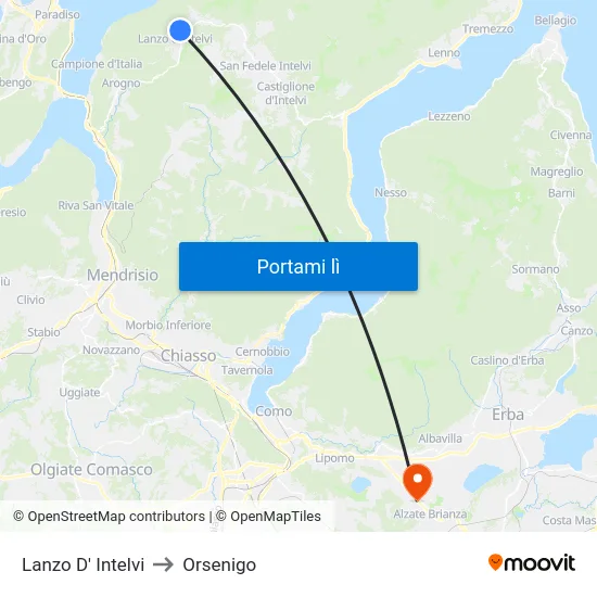 Lanzo D' Intelvi to Orsenigo map