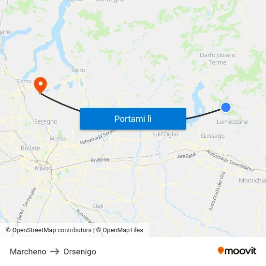 Marcheno to Orsenigo map