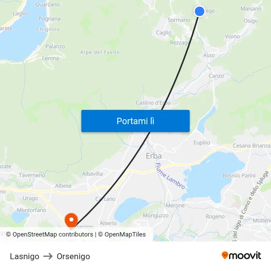 Lasnigo to Orsenigo map