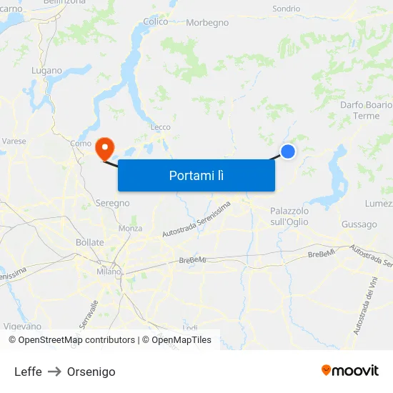 Leffe to Orsenigo map