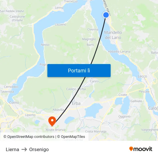Lierna to Orsenigo map