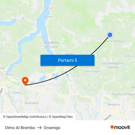 Olmo Al Brembo to Orsenigo map