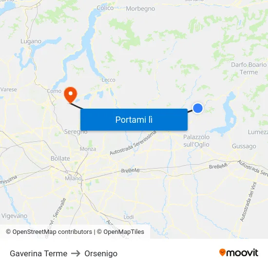 Gaverina Terme to Orsenigo map