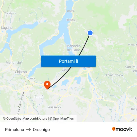 Primaluna to Orsenigo map