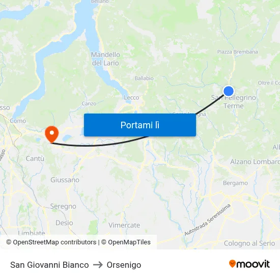 San Giovanni Bianco to Orsenigo map