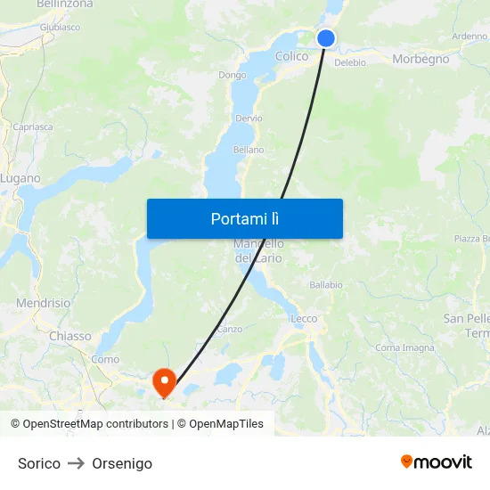 Sorico to Orsenigo map