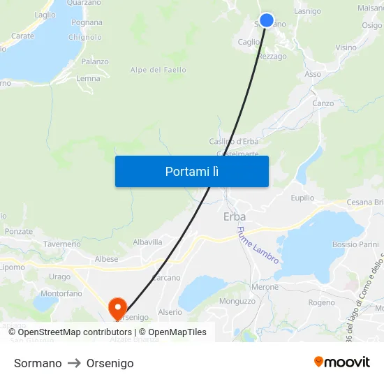 Sormano to Orsenigo map