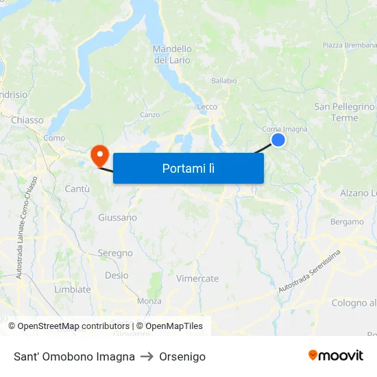 Sant' Omobono Imagna to Orsenigo map