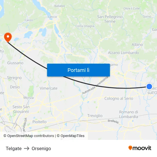 Telgate to Orsenigo map