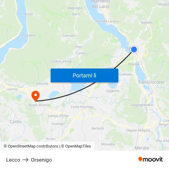 Lecco to Orsenigo map