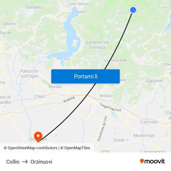 Collio to Orzinuovi map