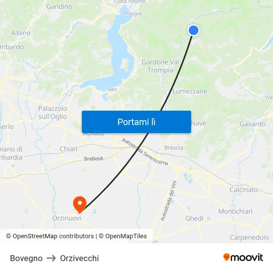 Bovegno to Orzivecchi map