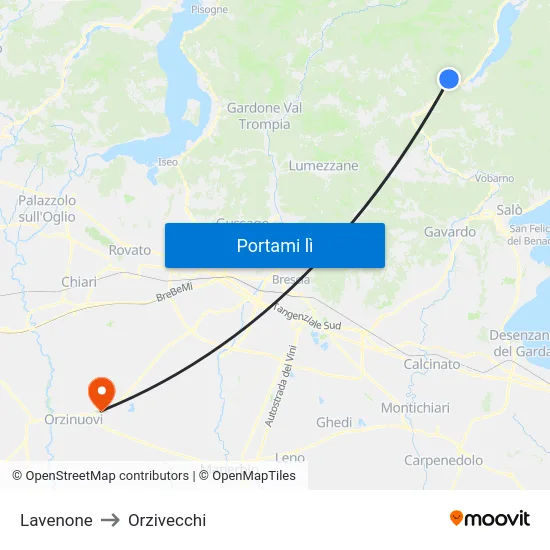 Lavenone to Orzivecchi map