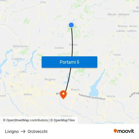Livigno to Orzivecchi map
