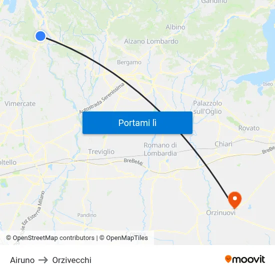 Airuno to Orzivecchi map
