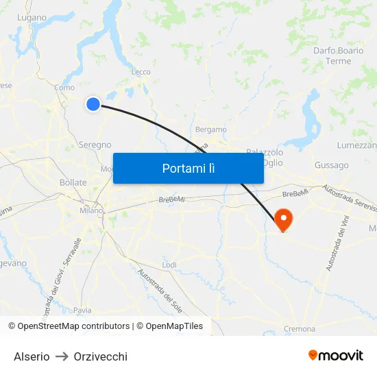 Alserio to Orzivecchi map