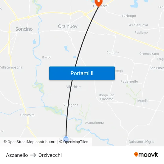 Azzanello to Orzivecchi map