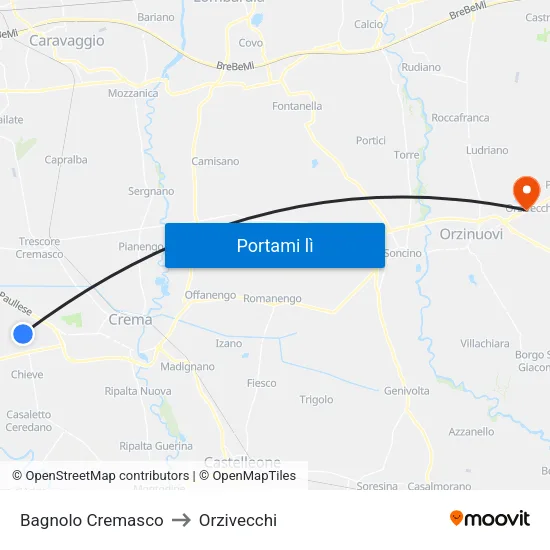 Bagnolo Cremasco to Orzivecchi map