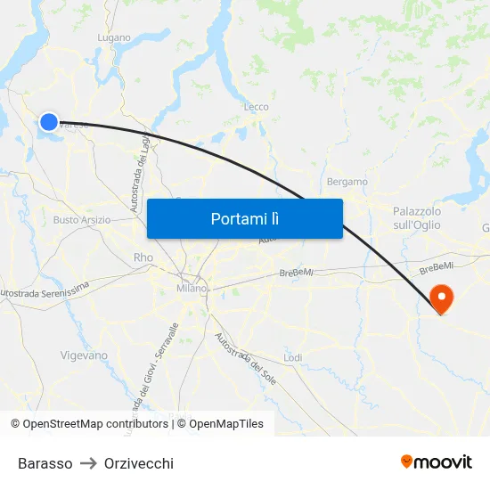 Barasso to Orzivecchi map