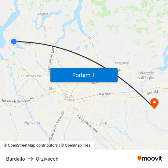 Bardello to Orzivecchi map